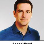 A watercolour painting of a bright, cheerful man aged 37. He has short, well groomed brown hair, and dark chestnut eyes. He's wearing a Royal blue collared shirt with no tie.