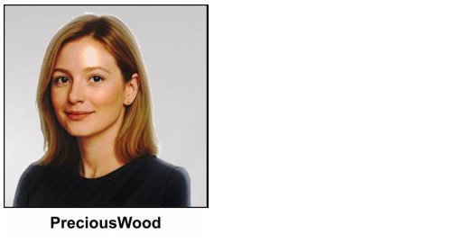 PreciousWood - A watercolour painting of pretty 40 year old lady with dark caramel blonde hair reaching to the top of her shoulders. Her eyes are a dark chestnut colour, and she has a soft glowing complexion which matches her natural smile. She's wearing a casual woollen top in navy blue, and has tiny gold stud earrings.